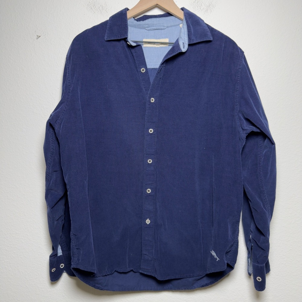 Tommy Bahama Men Corduroy Button Down Shirt Shirt M Blue Long Sleeve Button Down
